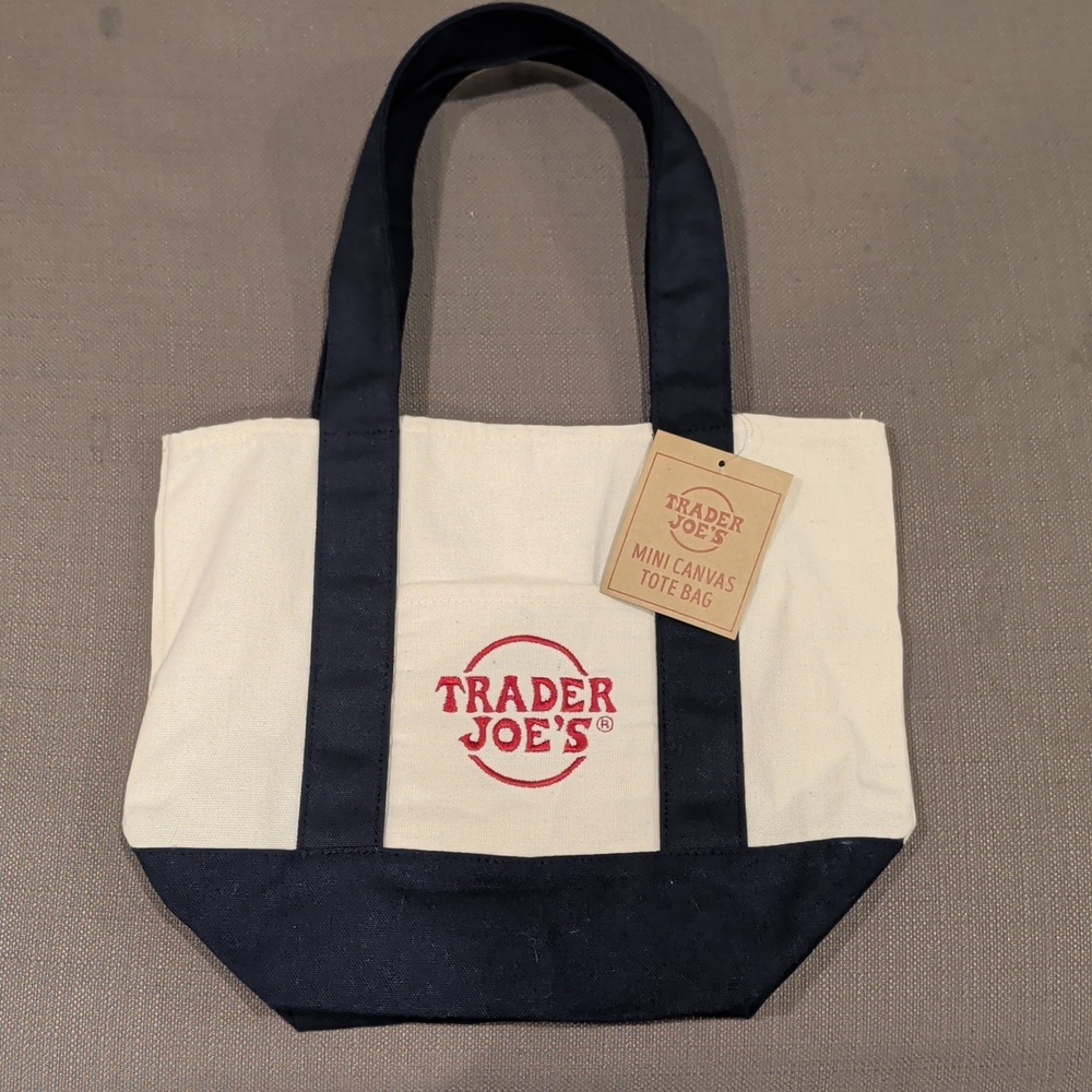 Trader Joes Mini Canvas Tote Bag Navy Blue NWT